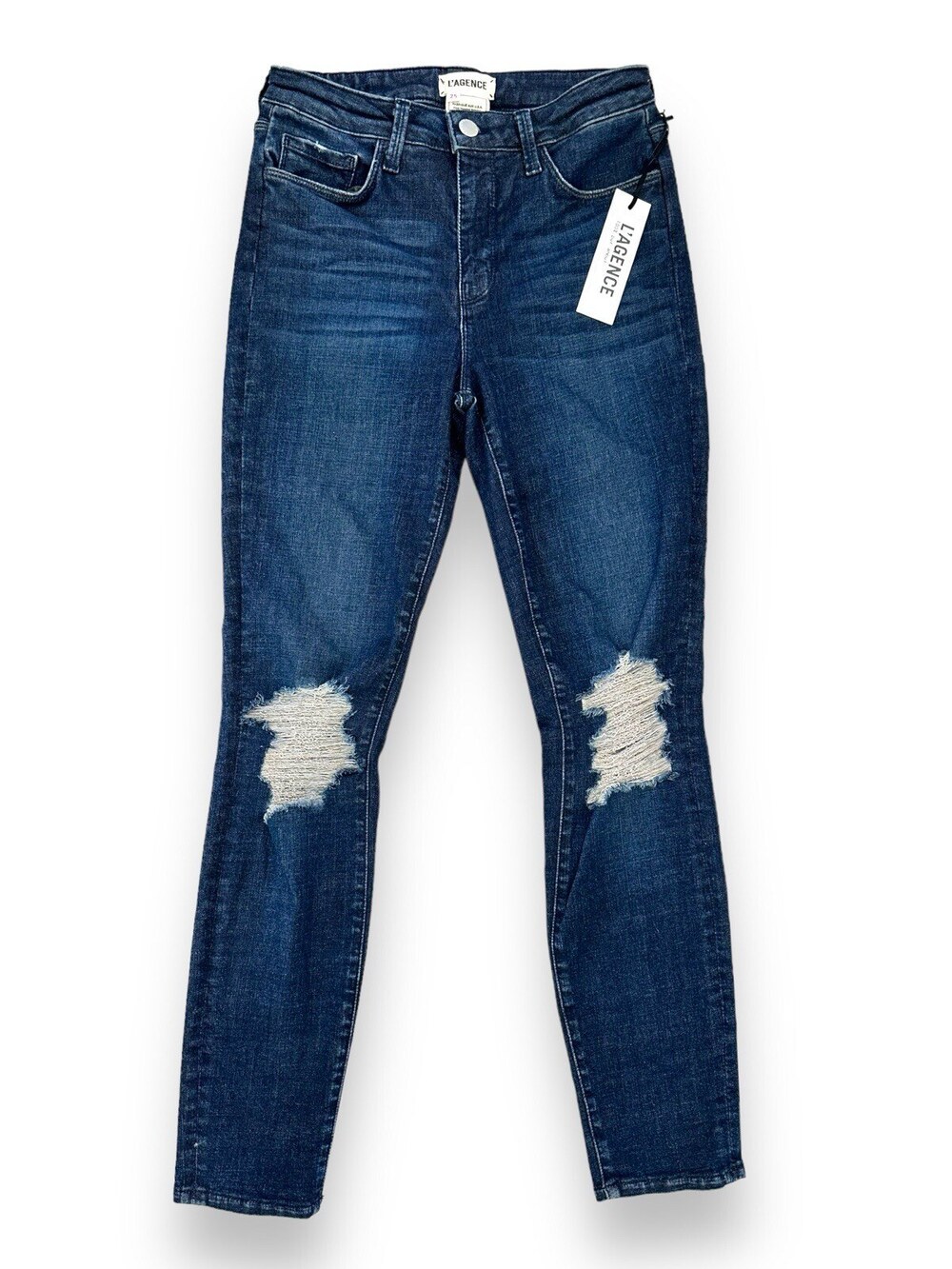 L’agence Margot Skinny Jeans Women's 25 Dark Blue Denim Distressed High Rise